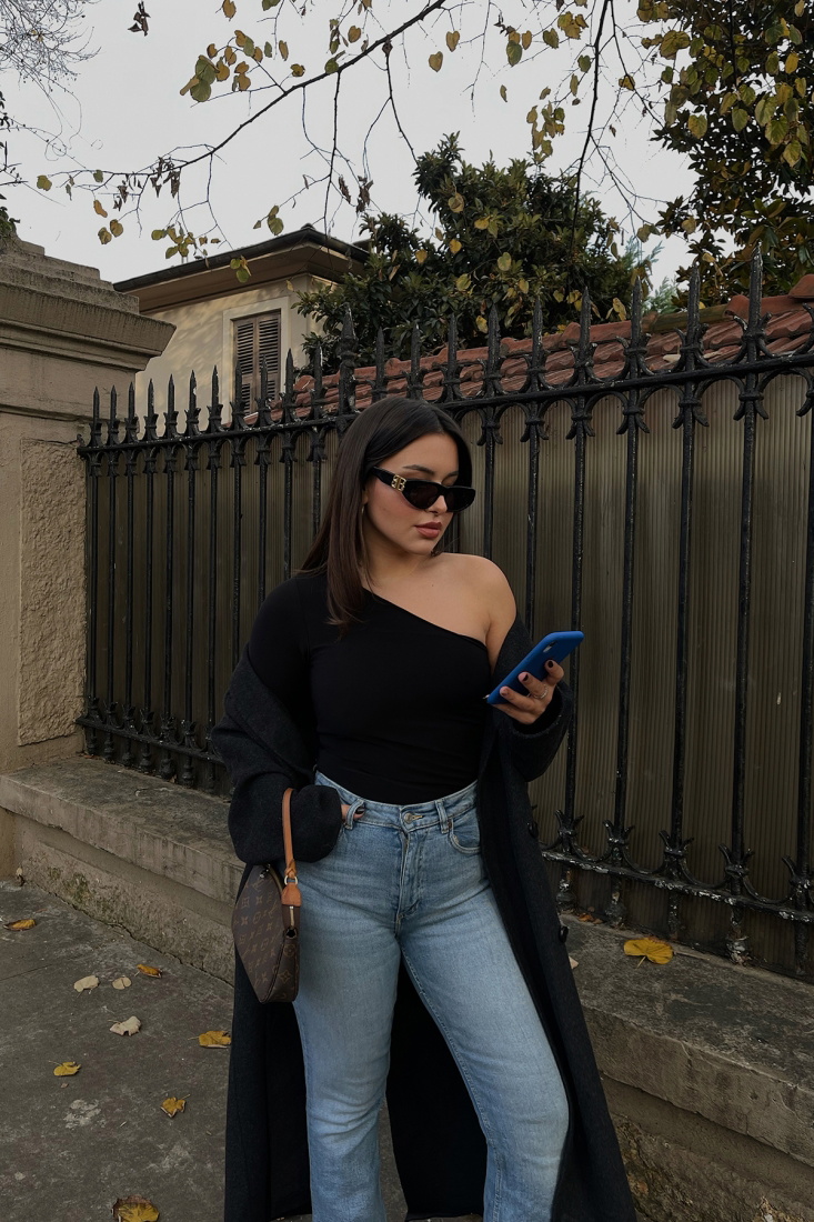 Siyah Tek Kol Bodysuit ATE2917 - EYYO