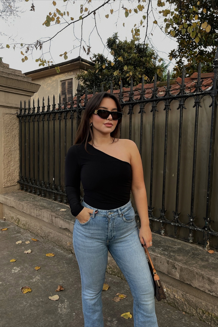 Siyah Tek Kol Bodysuit ATE2917 - EYYO