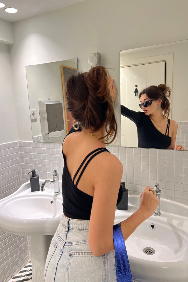 Siyah Tek Kol Crop Top ATE3069 - 4