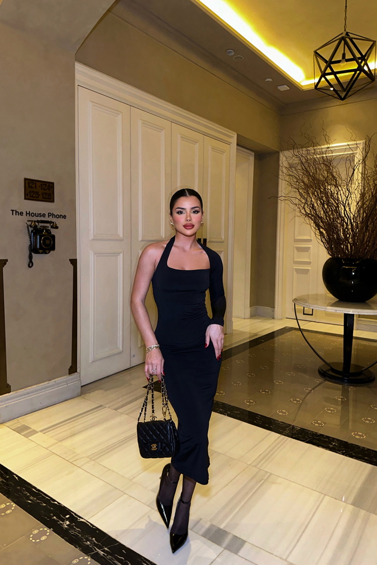 Siyah Tek Kol Sırt Detay Elbise ATE-0329 - UĞUR ERDURAN