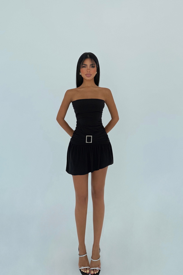 Siyah Jody Mini Taş Aksesuarlı Elbise ATE-3116 - 2