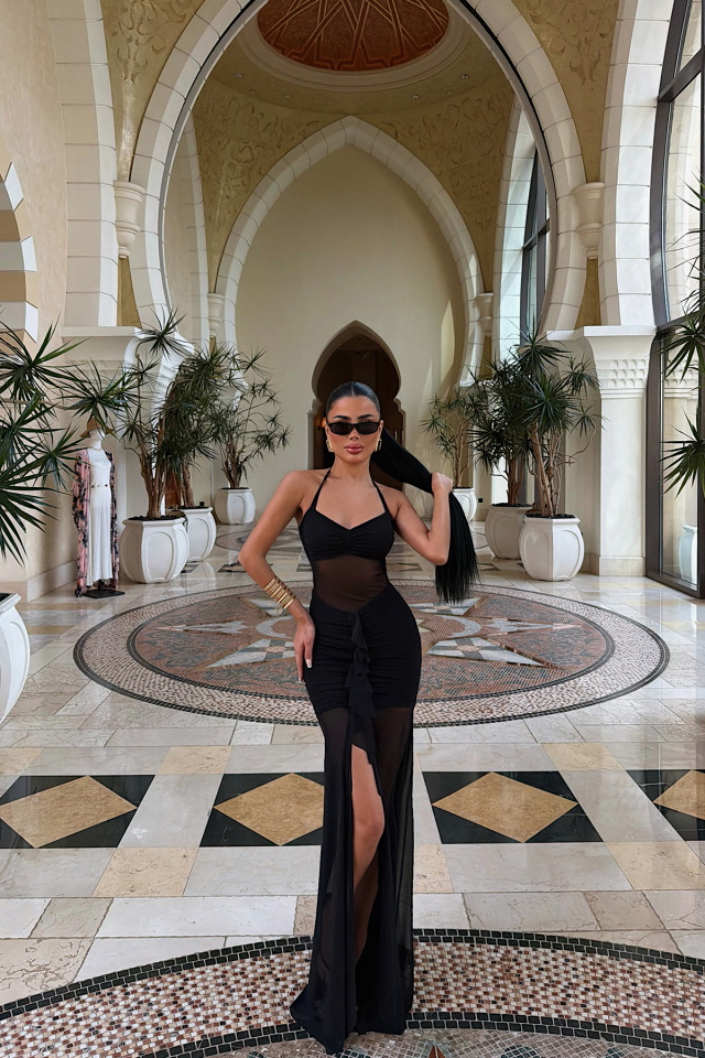 Siyah Farley Tül Uzun Elbise ATE-4703 - 1