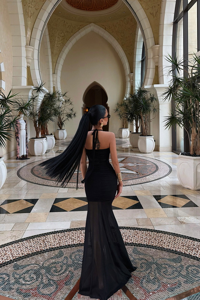 Siyah Farley Tül Uzun Elbise ATE-4703 - 4