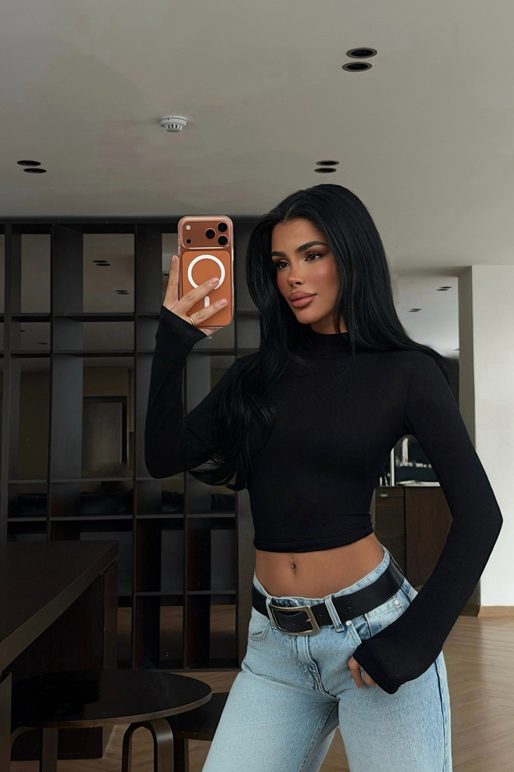 Siyah Wisteria Transparan Bluz ATE-4719 - EYYO