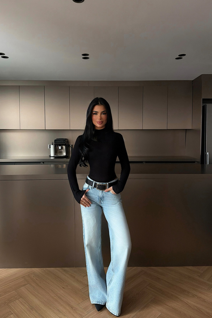 Siyah Wisteria Transparan Bluz ATE-4719 - EYYO