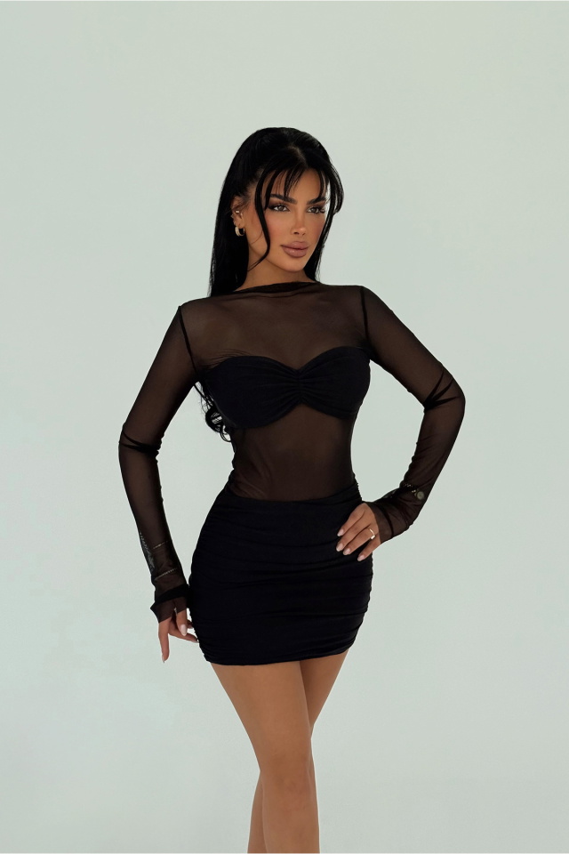 Siyah Franny Mini Tül Detaylı Elbise ATE-2783 - 2