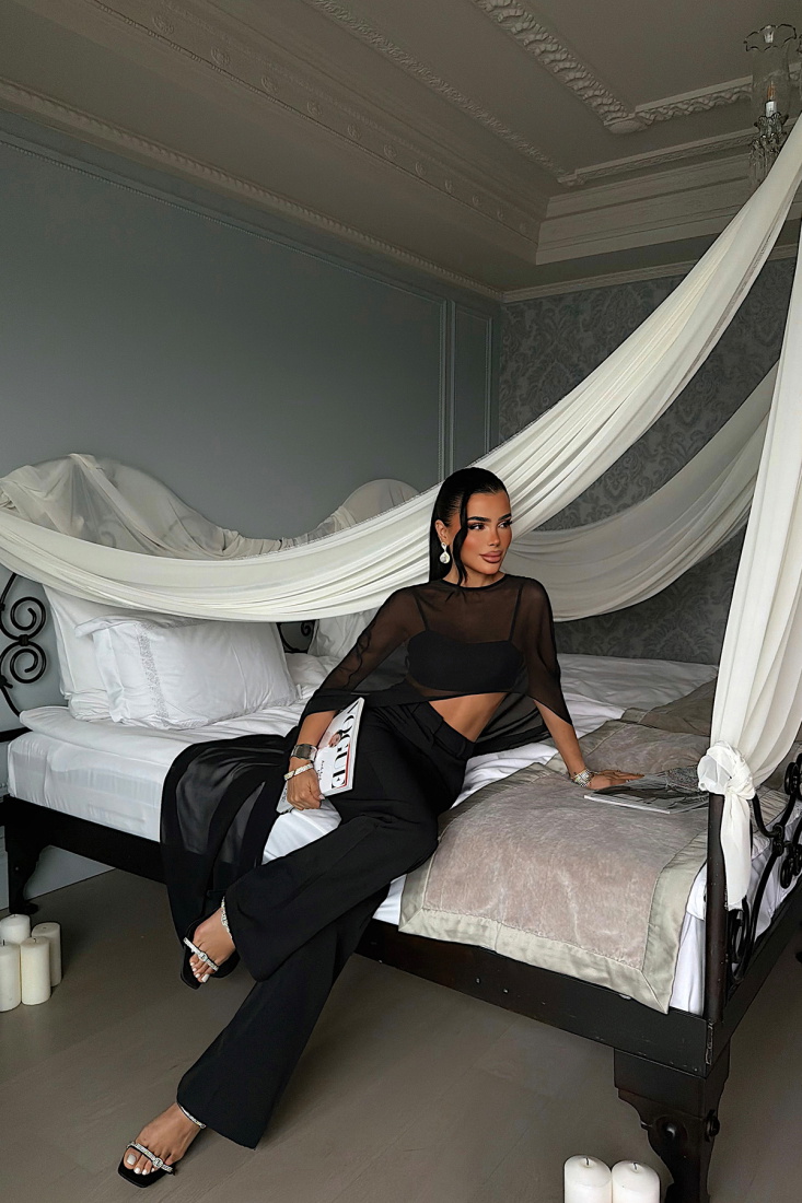 Siyah Akei Transparan Bluz ATE-5215 - EYYO