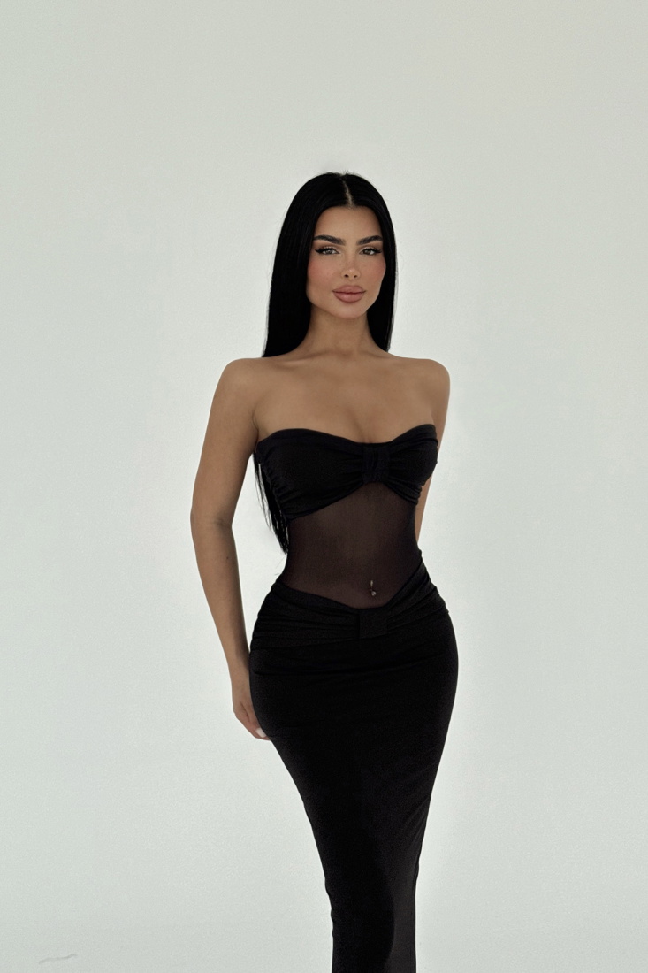 Siyah Transparan LİDİA Uzun Elbise ATE-2502 - EYYO