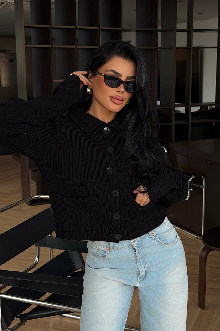 Siyah Leche Düğmeli Triko Hırka ATE-4497 - EYYO