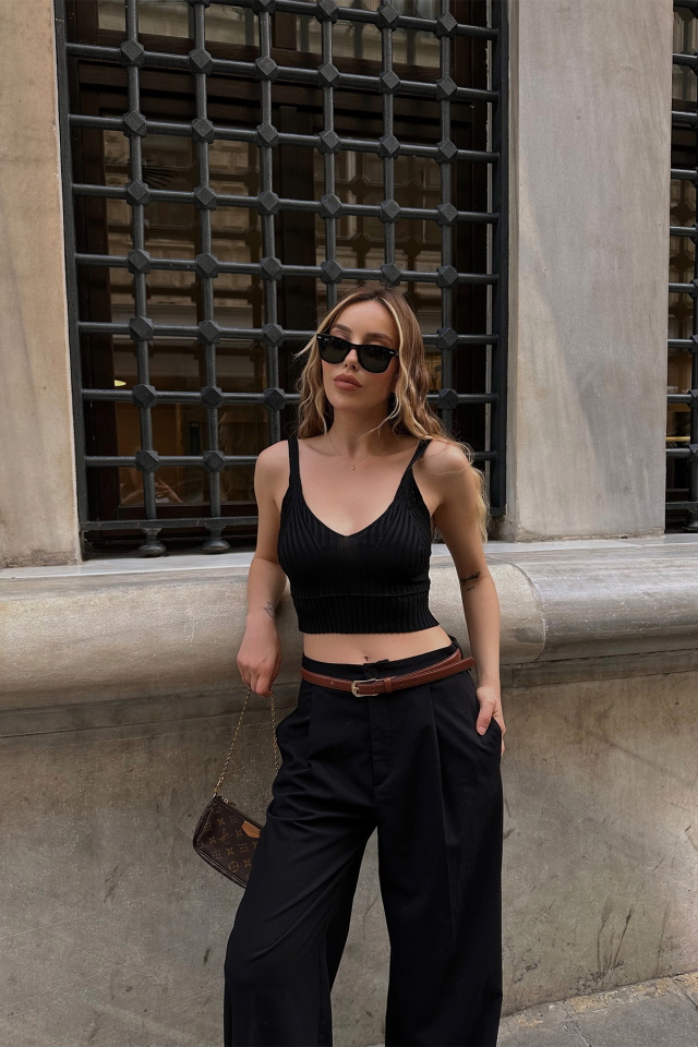 Siyah Triko Crop Top ATE6882 