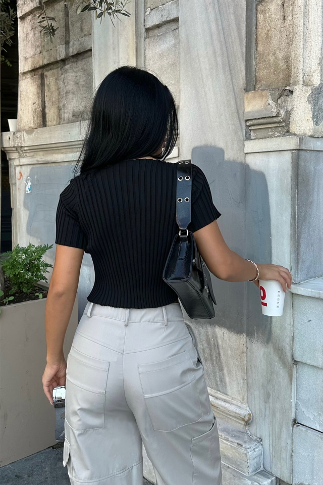 Siyah Triko Crop Top ATE7997
