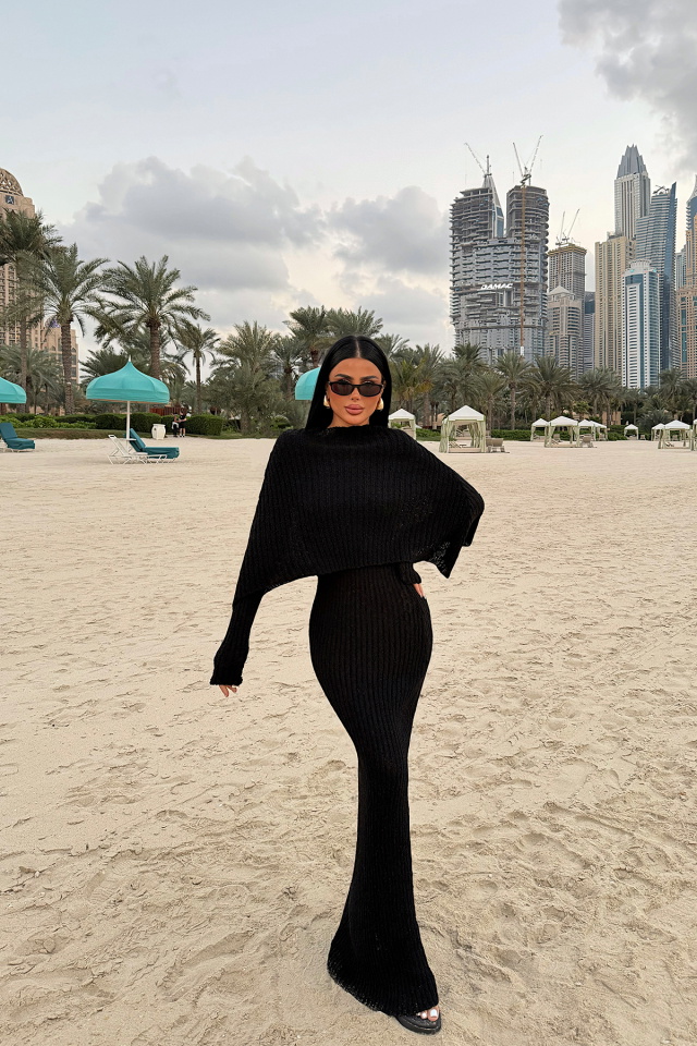 Siyah Majorella Uzun Triko Elbise ATE-4653 