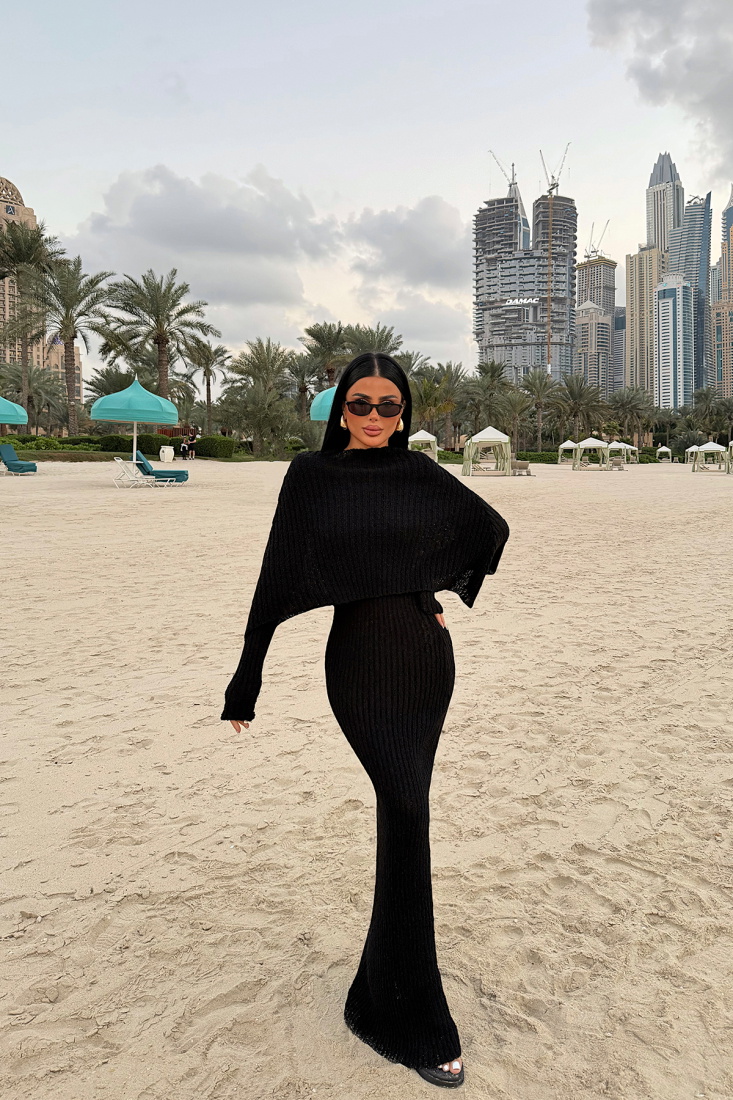 Siyah Majorella Uzun Triko Elbise ATE-4653 - EYYO