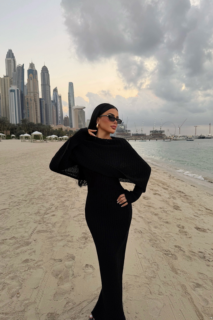 Siyah Majorella Uzun Triko Elbise ATE-4653 - EYYO