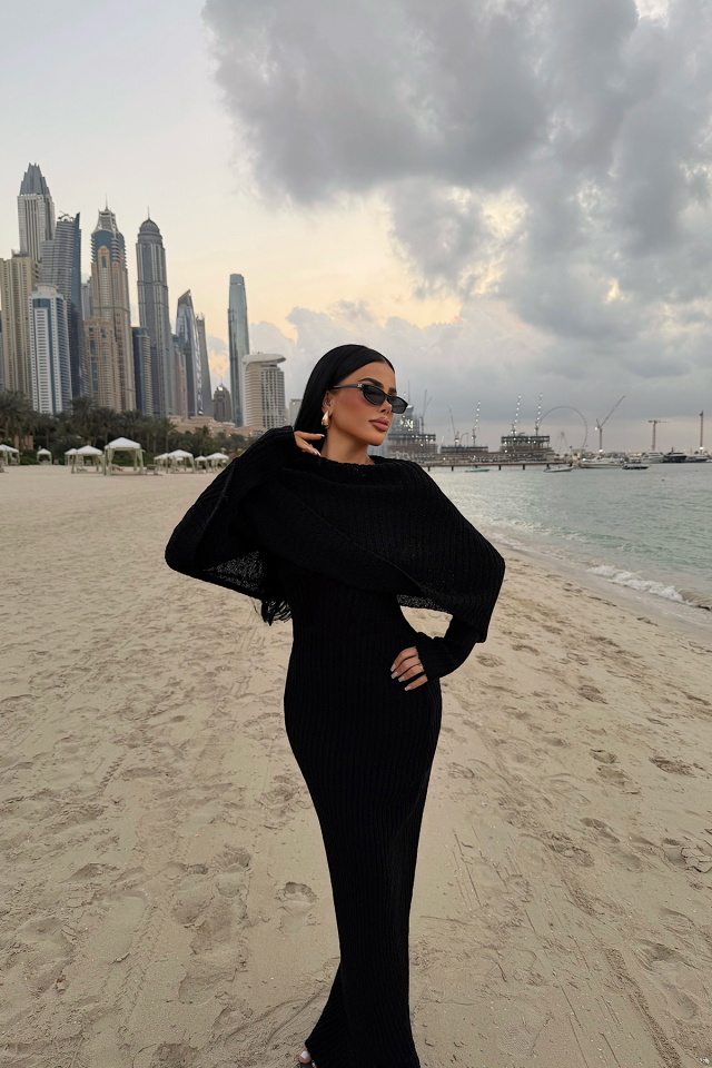 Siyah Majorella Uzun Triko Elbise ATE-4653 - 3