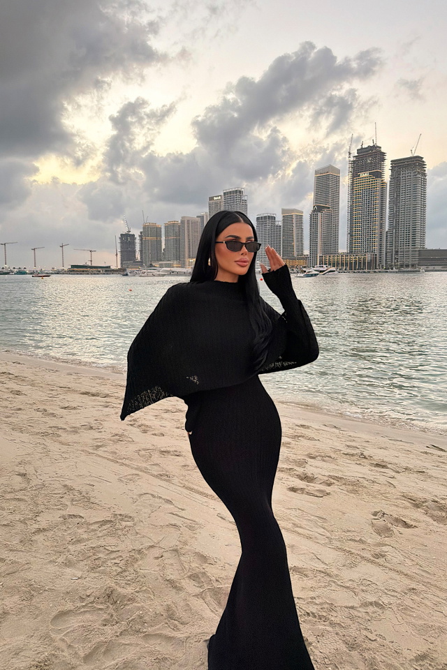 Siyah Majorella Uzun Triko Elbise ATE-4653 - 4