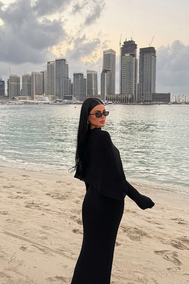 Siyah Majorella Uzun Triko Elbise ATE-4653 - 5