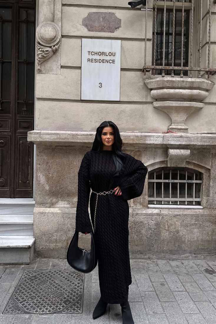 Siyah Triko Uzun Elbise ATE-0823 - EYYO