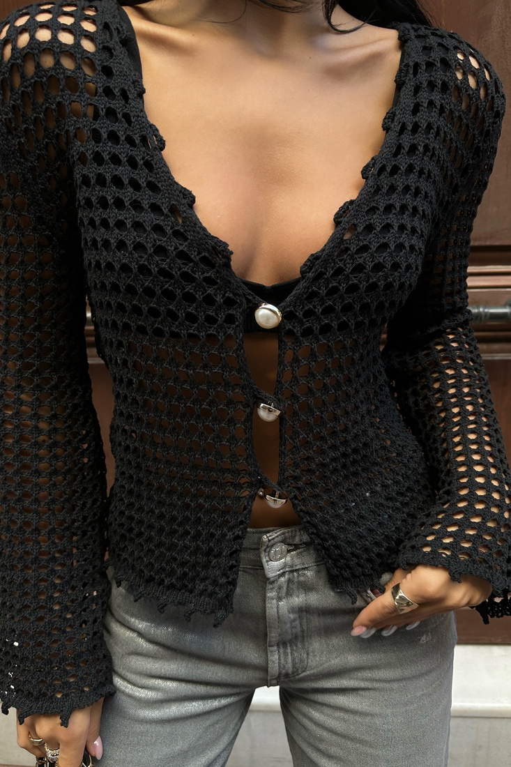 Siyah Triko Uzun Kol Bluz ATE8156 - KENZA