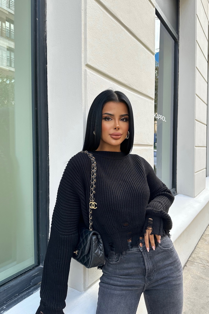 Siyah Triko Uzun Kol Kazak ATE8377 - KENZA