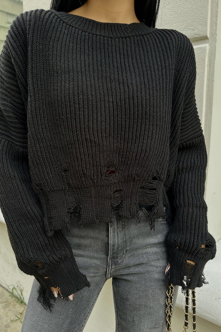 Siyah Triko Uzun Kol Kazak ATE8377 - KENZA