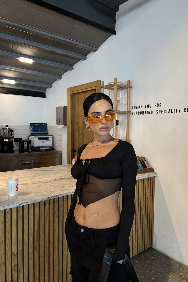 Siyah Tül Detay Bağlamalı Crop Top ATE2581 - 5