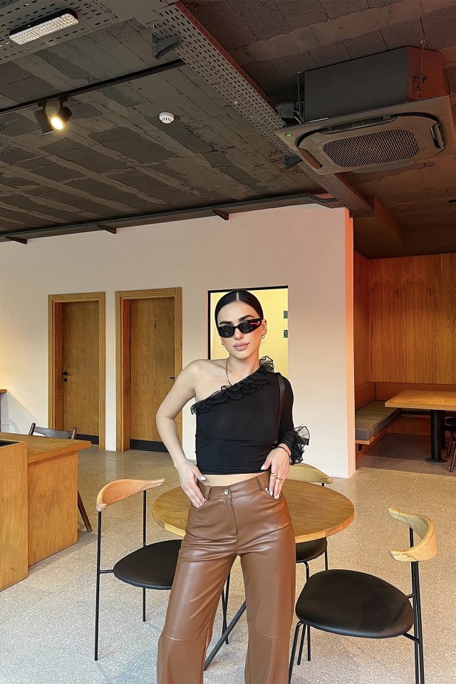 Siyah Tül Detay Crop Top ATE3790 - 1