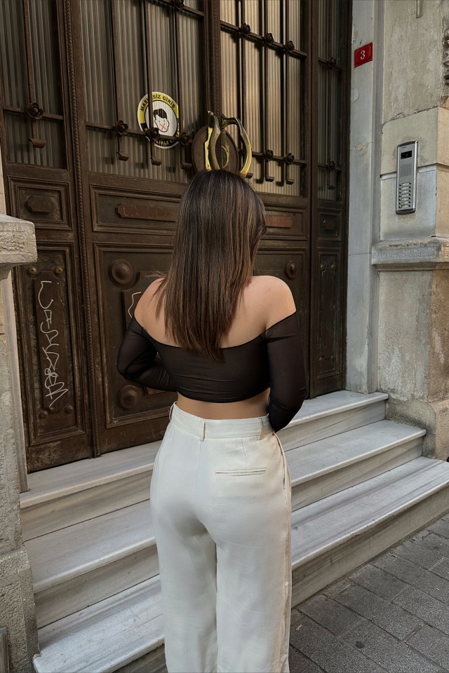 Siyah Tül Detay Crop Top ATE6650 - 8
