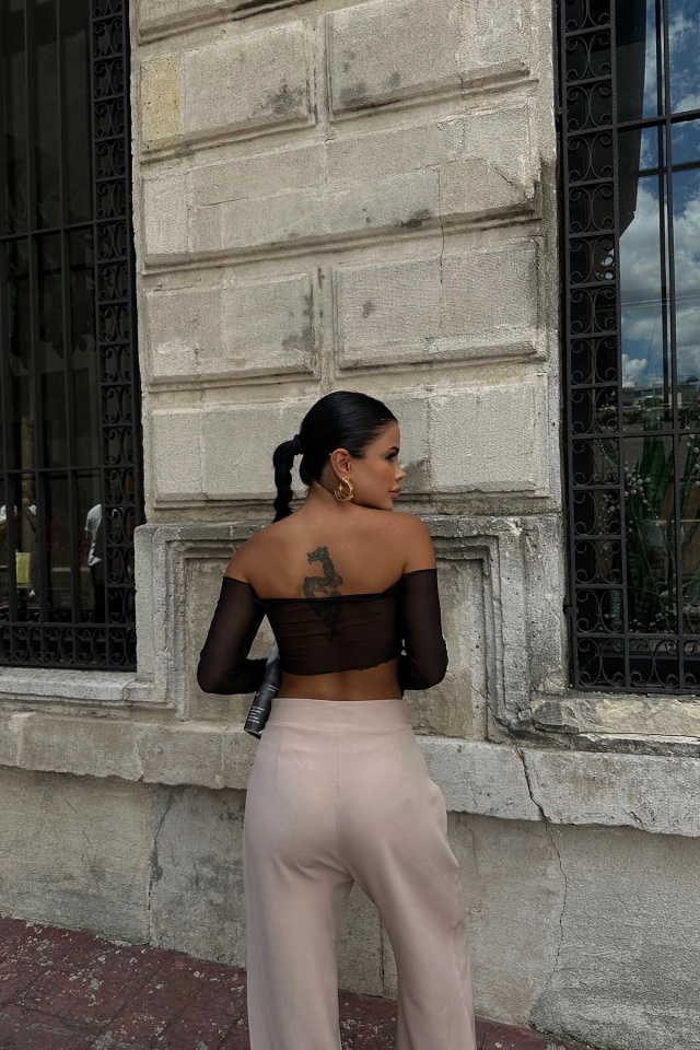 Siyah Tül Detay Crop Top ATE6650 - 5