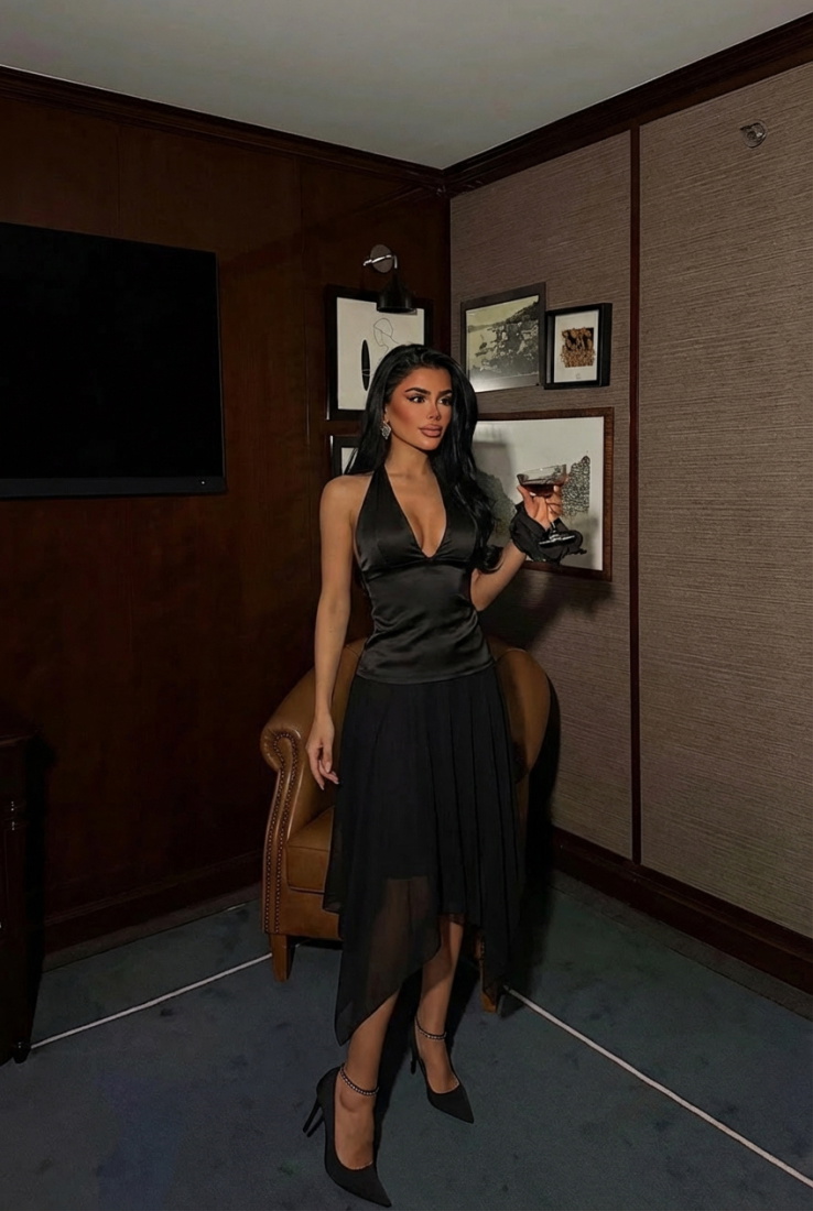 Siyah Sandra Elbise ATE-2522 - EYYO