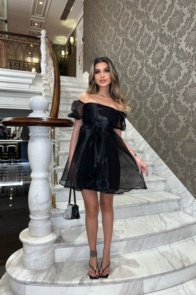 Siyah Tül Mini Elbise ATE4041 - 4