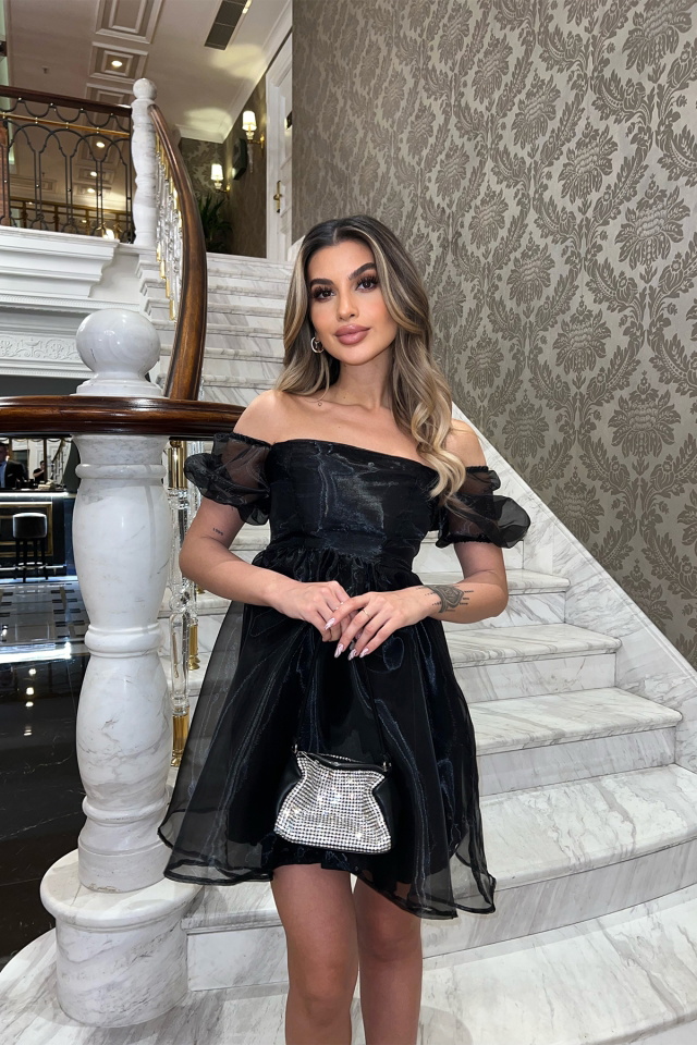 Siyah Tül Mini Elbise ATE4041 - 6