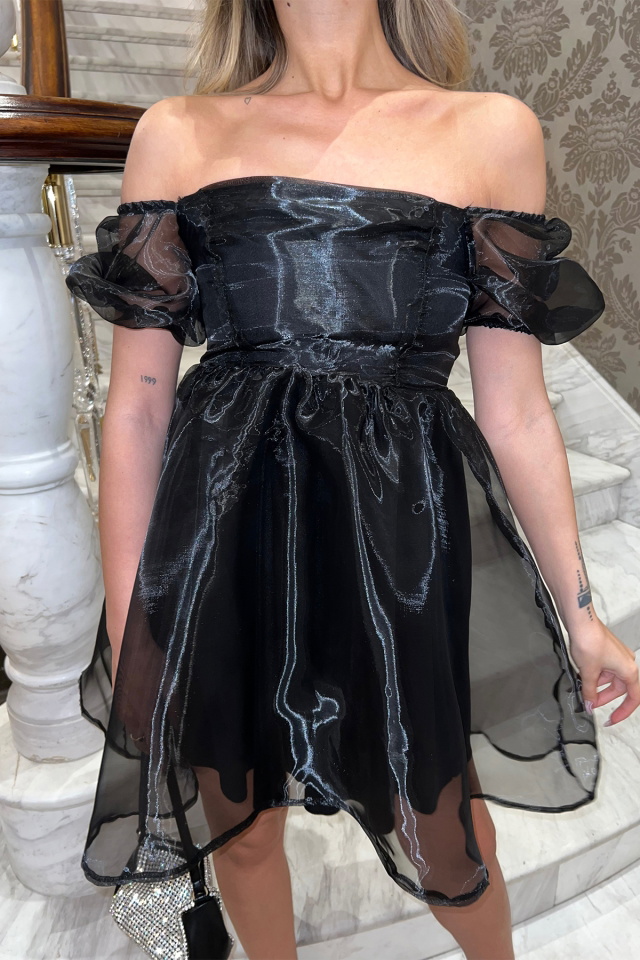 Siyah Tül Mini Elbise ATE4041 - 2