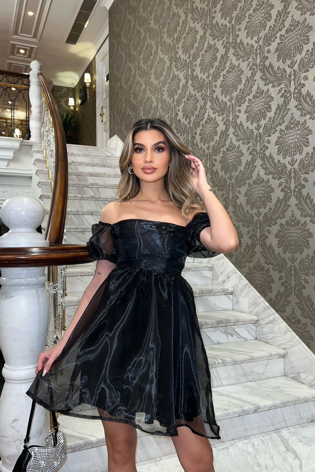 Siyah Tül Mini Elbise ATE4041 - 1