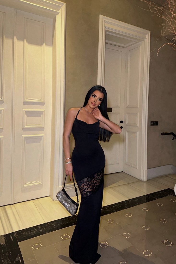 Siyah Tül Uzun Elbise ATE8300 - EYYO