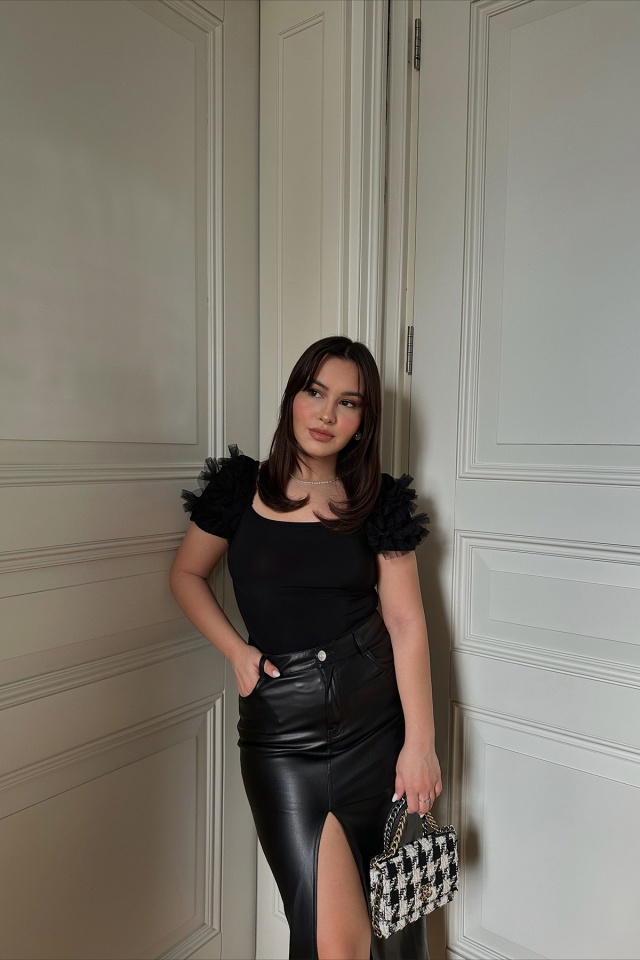 Siyah Tüy Detay Crop Top ATE3615 - 1