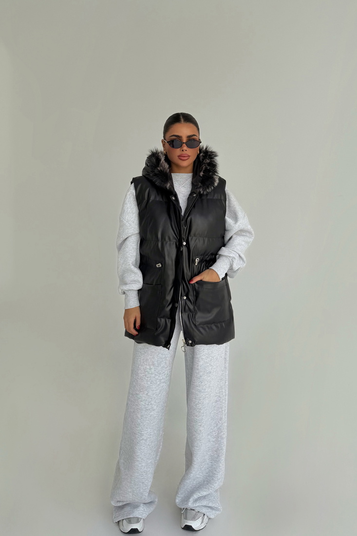 Siyah Cloveyx tüylü şişme yelek ATE-3805 - EYYO