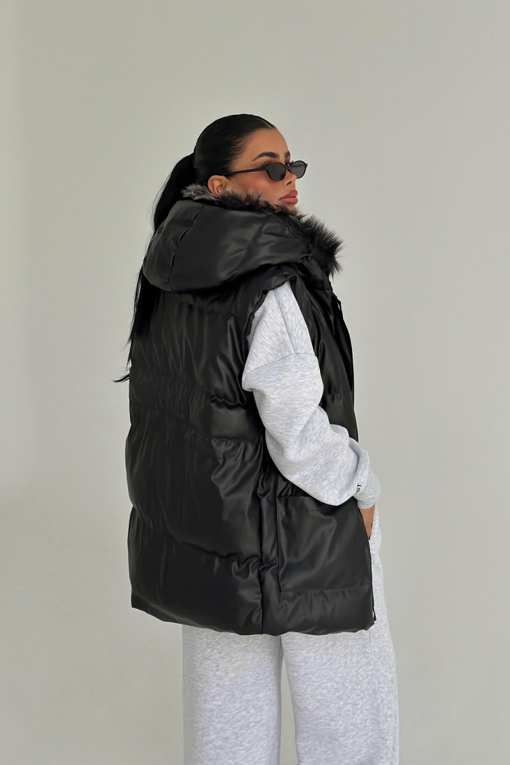 Siyah Cloveyx tüylü şişme yelek ATE-3805 - EYYO