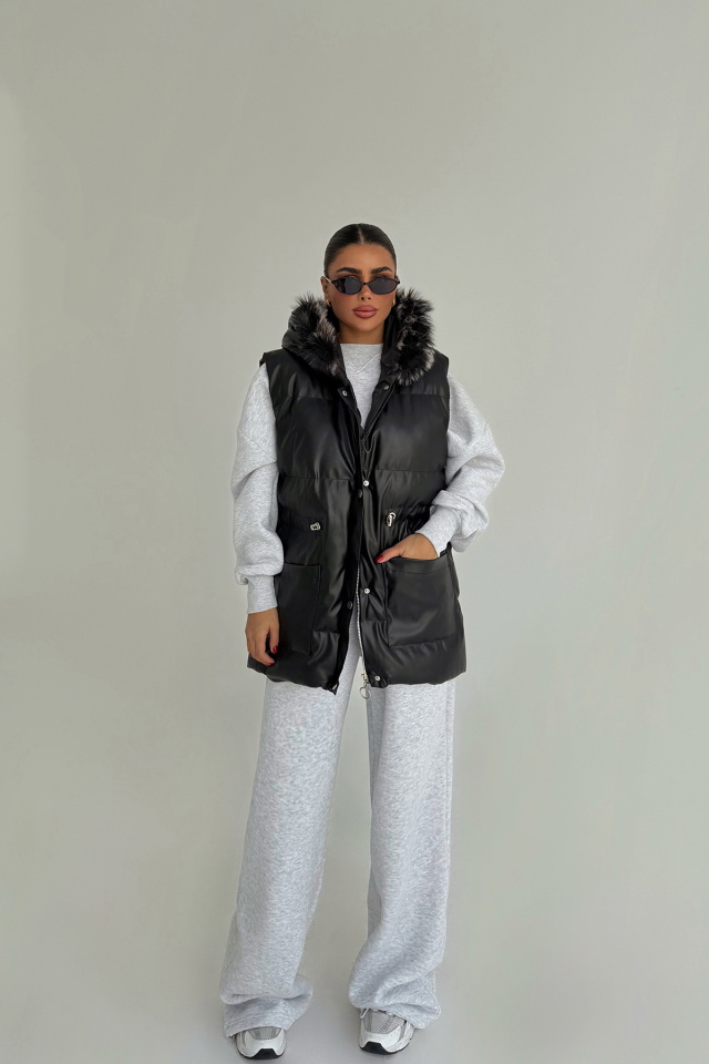 Siyah Cloveyx tüylü şişme yelek ATE-3805 - 1