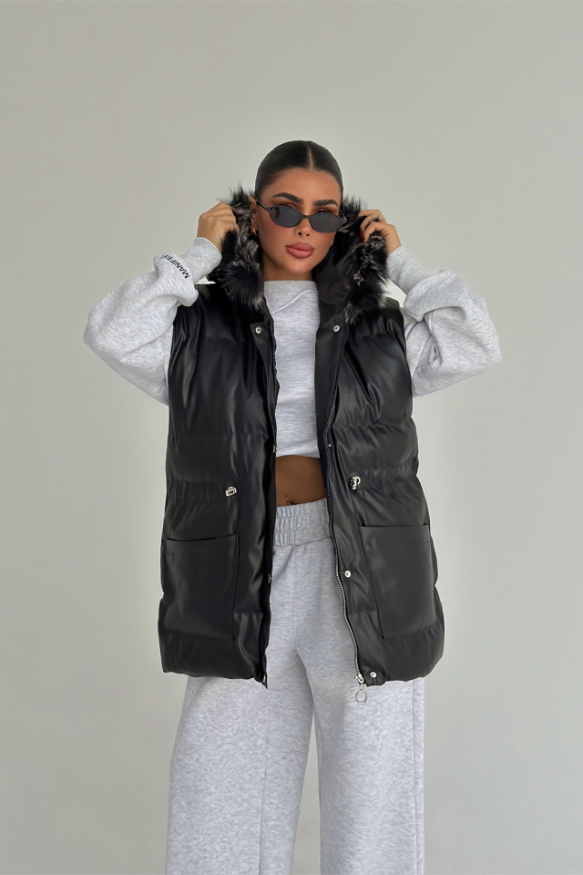 Siyah Cloveyx tüylü şişme yelek ATE-3805 - 2