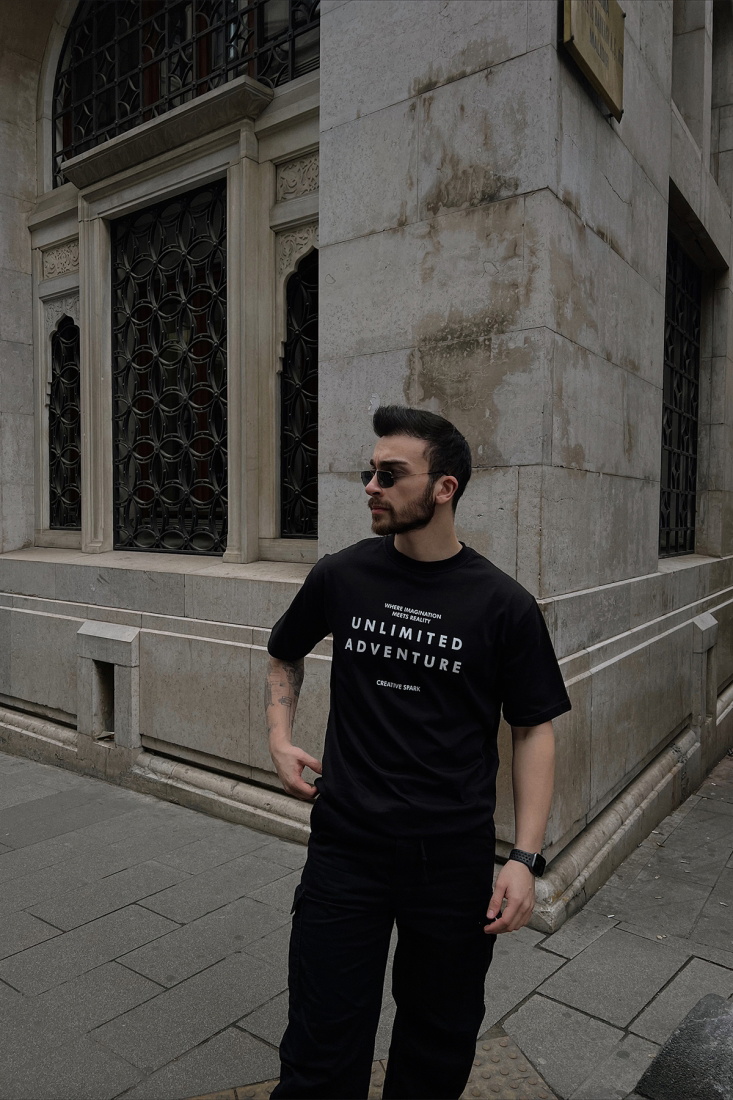 Siyah Unlımıted Adventure Yazılı Tişört ATE4287 - EYYO ATELIER