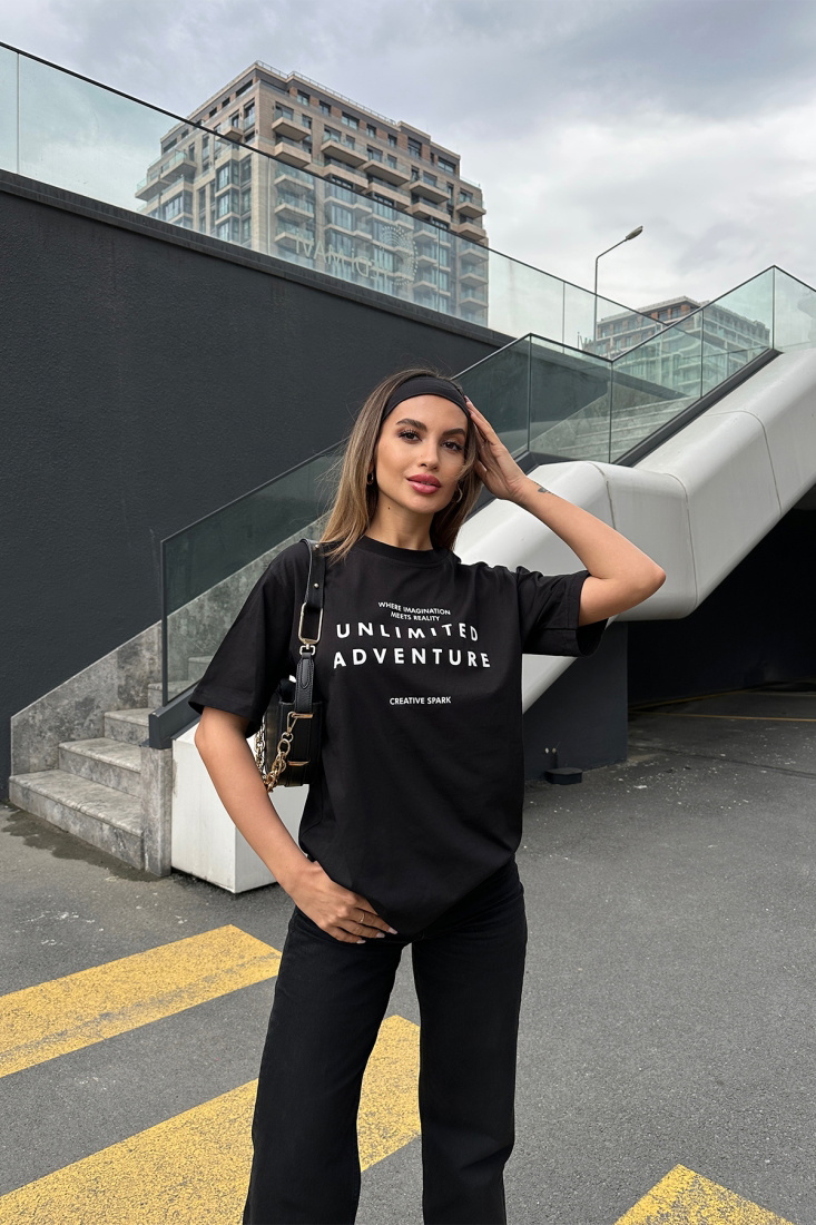 Siyah Unlımıted Adventure Yazılı Tişört ATE5191 - EYYO ATELIER