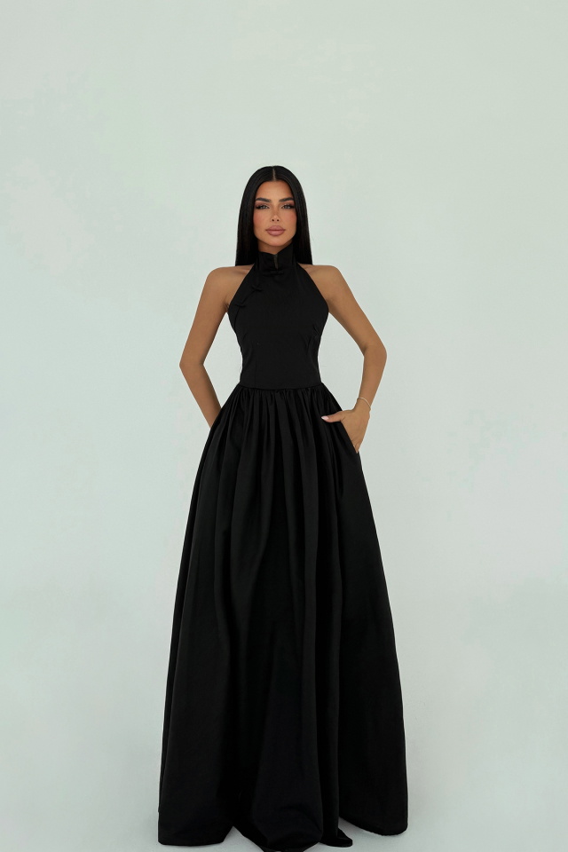 Siyah Uzun Basic Uzun Elbise ATE-2697