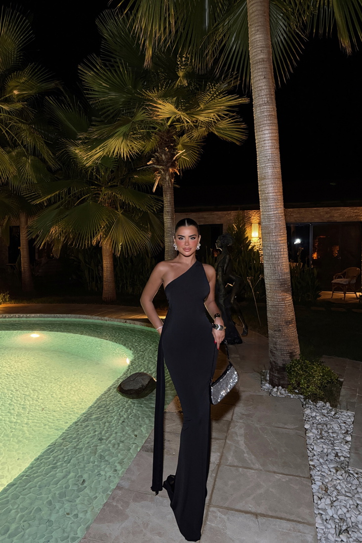 Siyah Milana Sırt Dekolteli Elbise ATE-1285 - EYYO