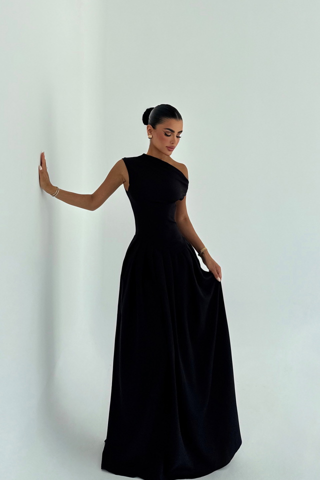 Siyah Bimala Kayık Yaka Elbise ATE-2928 - 2