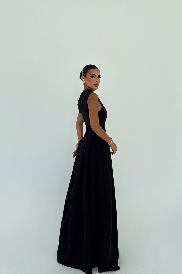 Siyah Bimala Kayık Yaka Elbise ATE-2928 - EYYO