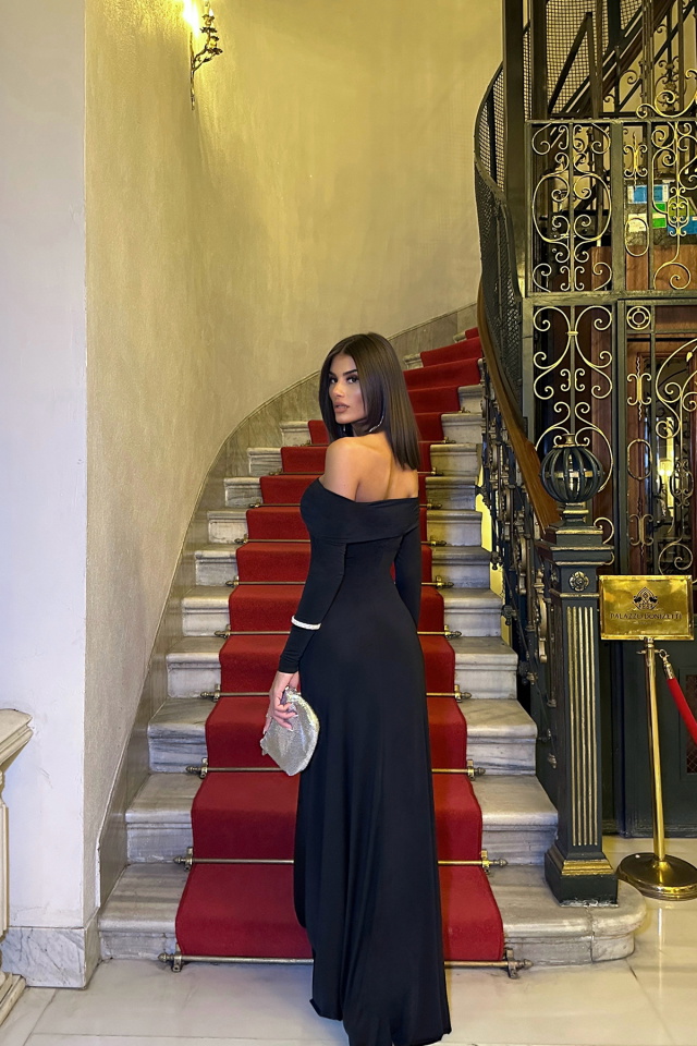 Siyah Uzun Kol Basic Elbise ATE-0160 - 9