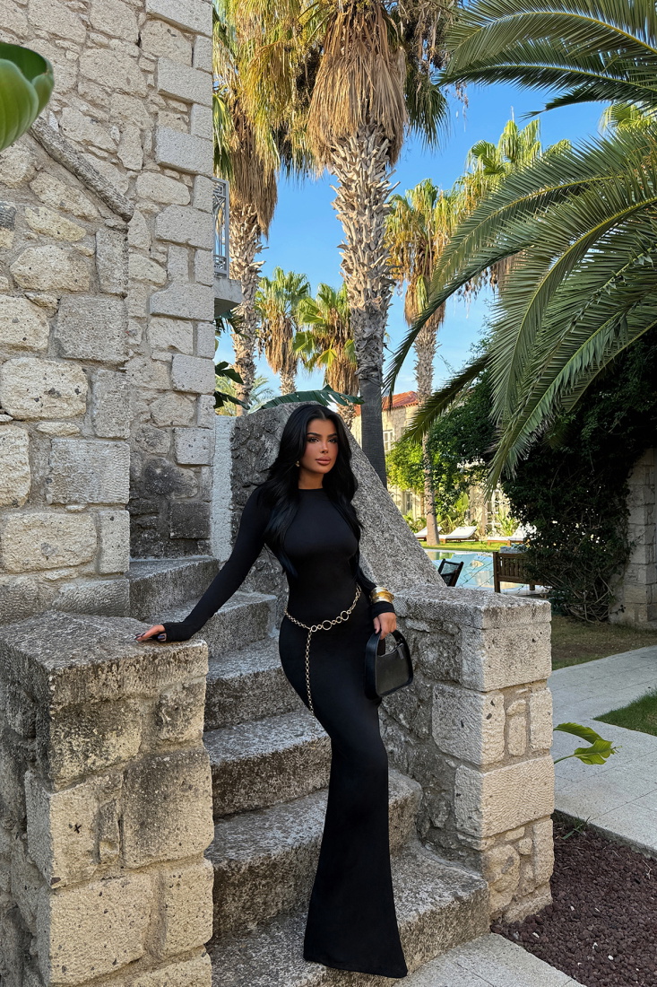 Siyah Doss Uzun Sırtı Açık Elbise ATE-1617 - EYYO