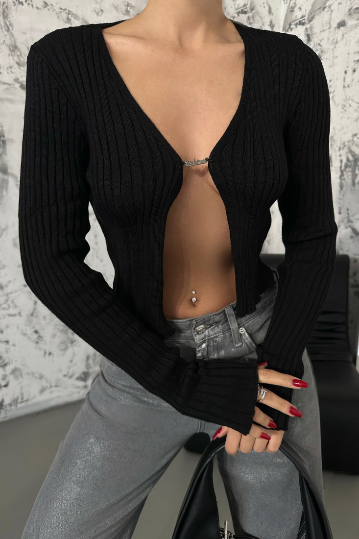 Siyah Uzun Kol Crop Top ATE-0827 - EYYO