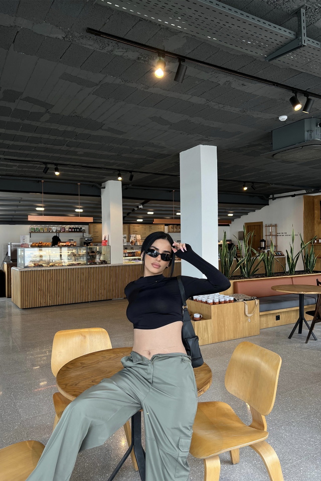 Siyah Uzun Kol Crop Top ATE4562 - 1